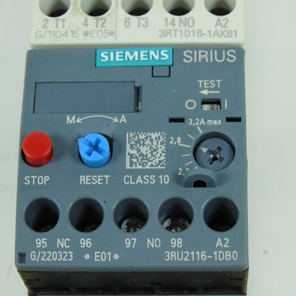 Siemens 3RT1016-1AK61 Contactor Relay 120V Coil W/Overload 3RU2116-1DB0 2.2-3.2A