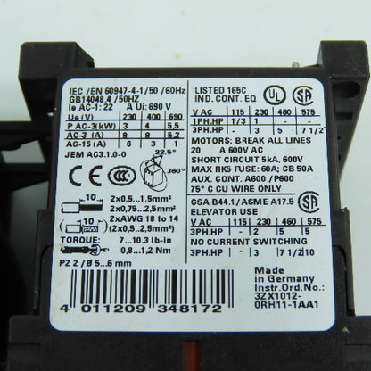 Siemens 3RT1016-1AK61 Contactor Relay 120V Coil W/Overload 3RU2116-1DB0 2.2-3.2A