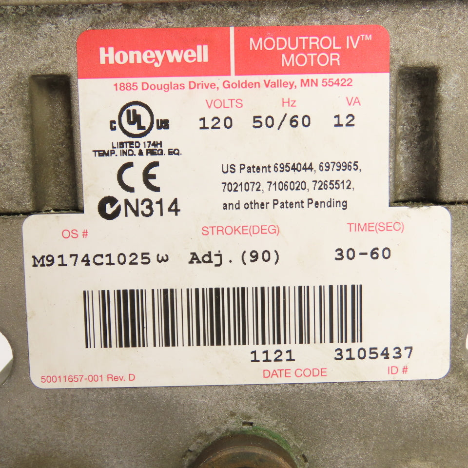 Honeywell M9174C1025 Modutrol IV Actuator Motor 120V 90 Stroke (Deg) 30-60 Sec
