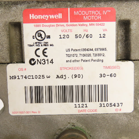 Honeywell M9174C1025 Modutrol IV Actuator Motor 120V 90 Stroke (Deg) 30-60 Sec