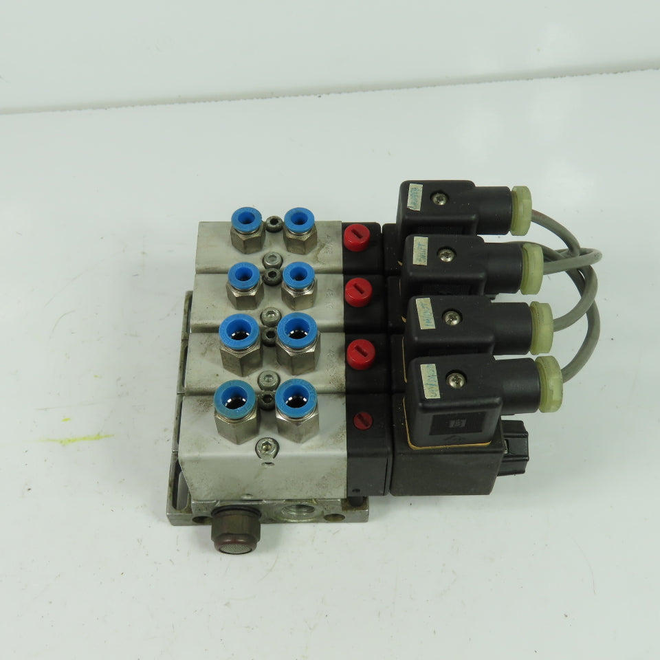 Herion 26254 4 Pneumatic Solenoid Valve Bank 1.5-10 Bar 24VDC Coil