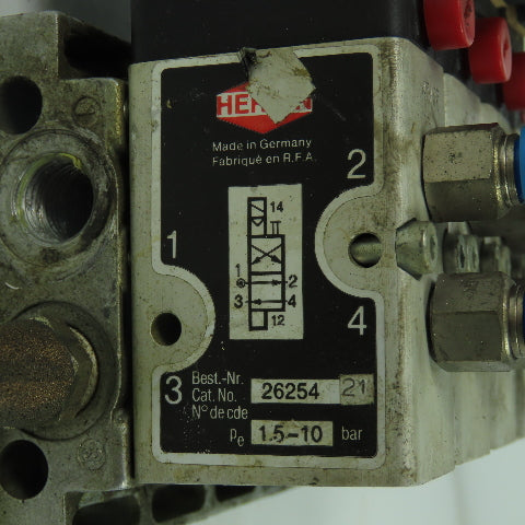 Herion 26254 4 Pneumatic Solenoid Valve Bank 1.5-10 Bar 24VDC Coil