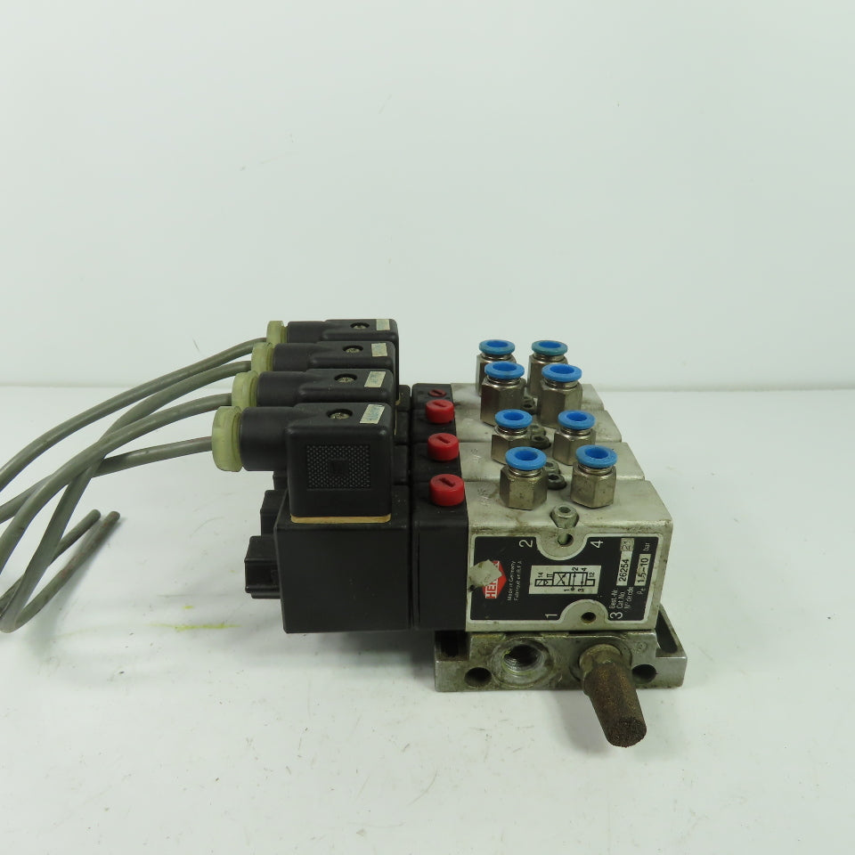 Herion 26254 4 Pneumatic Solenoid Valve Bank 1.5-10 Bar 24VDC Coil