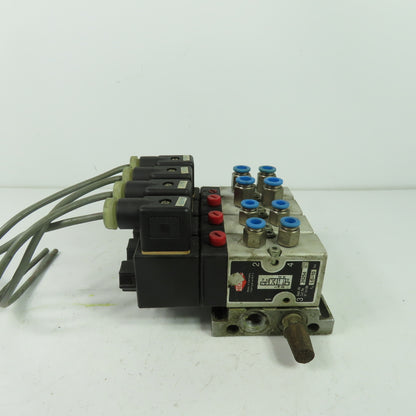 Herion 26254 4 Pneumatic Solenoid Valve Bank 1.5-10 Bar 24VDC Coil