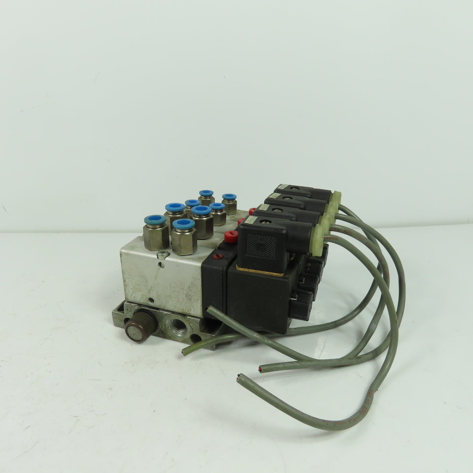 Herion 26254 4 Pneumatic Solenoid Valve Bank 1.5-10 Bar 24VDC Coil