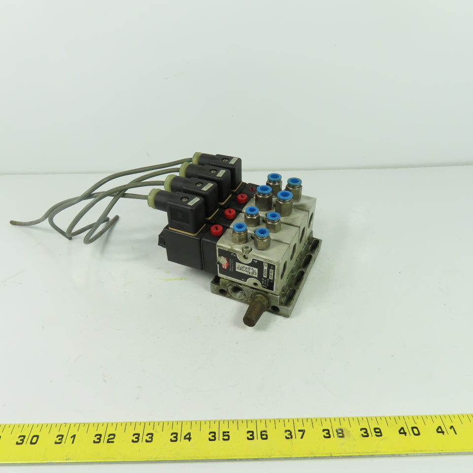 Herion 26254 4 Pneumatic Solenoid Valve Bank 1.5-10 Bar 24VDC Coil