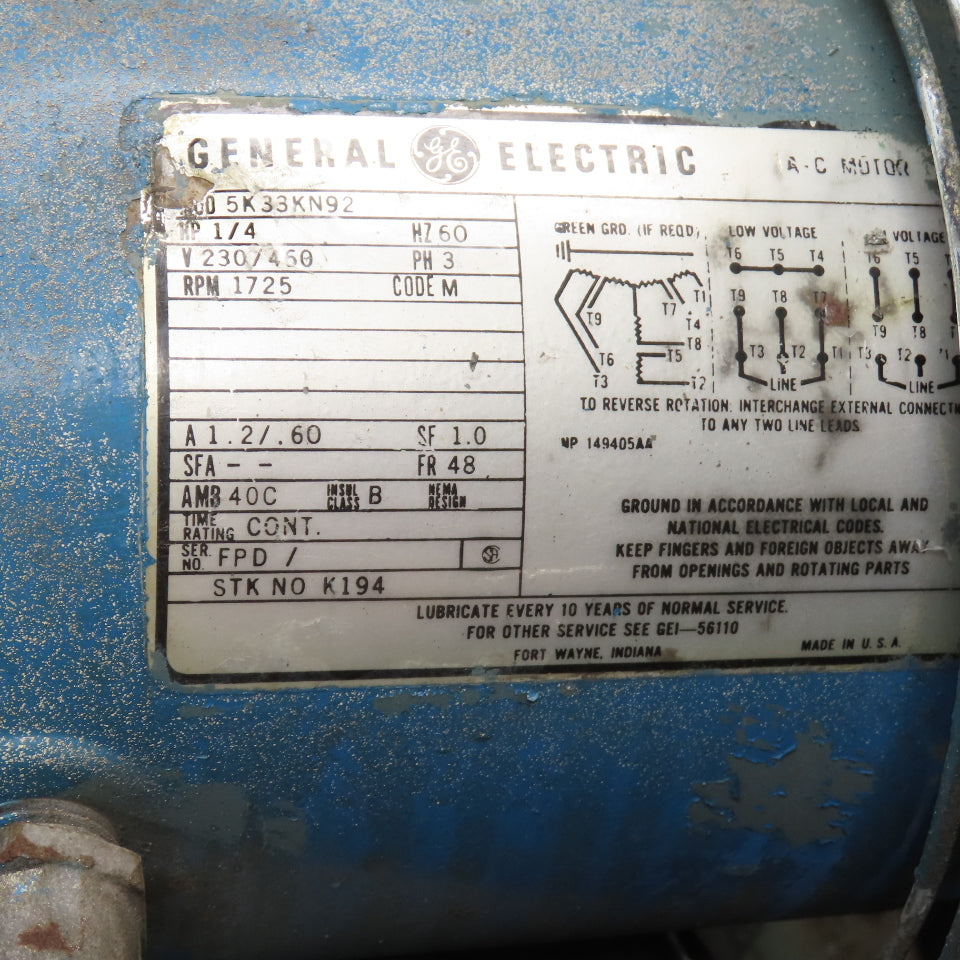 General Electric 1/4HP Air Cooled After Cooler Heat Exchanger 230/460V Tested