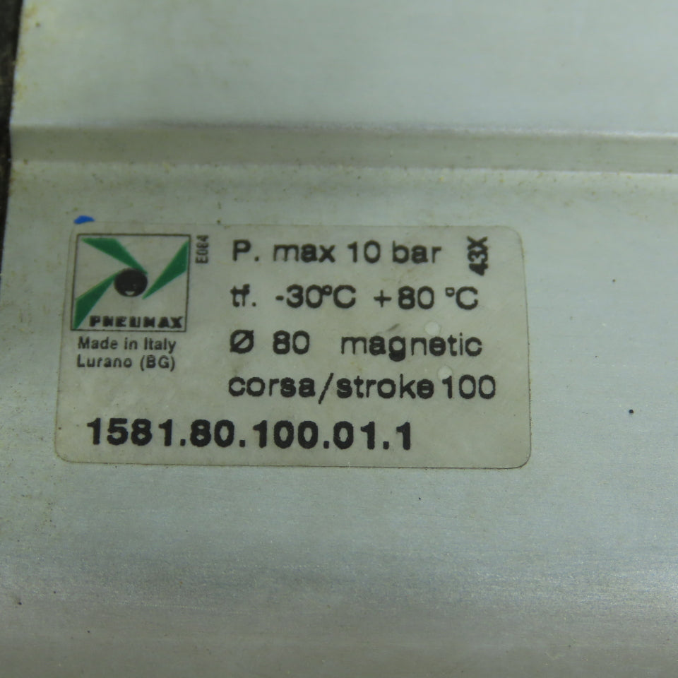 Pneumax 1581.80.100.01.1 Double Acting Pneumatic Cylinder 100mm Stroke 80mm Bore