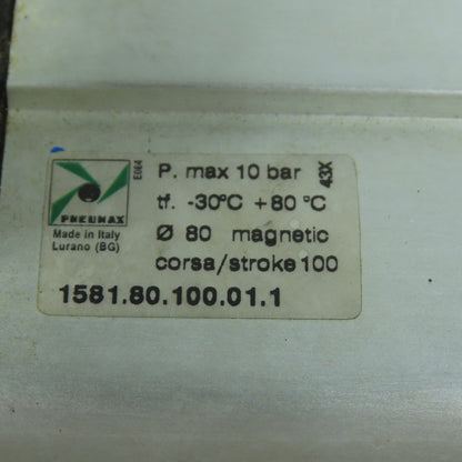 Pneumax 1581.80.100.01.1 Double Acting Pneumatic Cylinder 100mm Stroke 80mm Bore