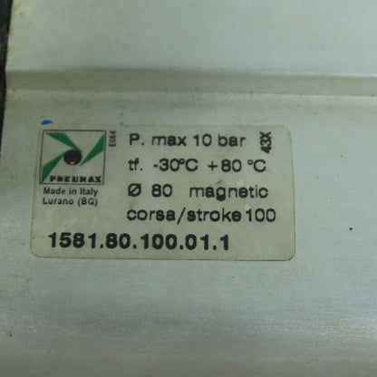 Pneumax 1581.80.100.01.1 Double Acting Pneumatic Cylinder 100mm Stroke 80mm Bore