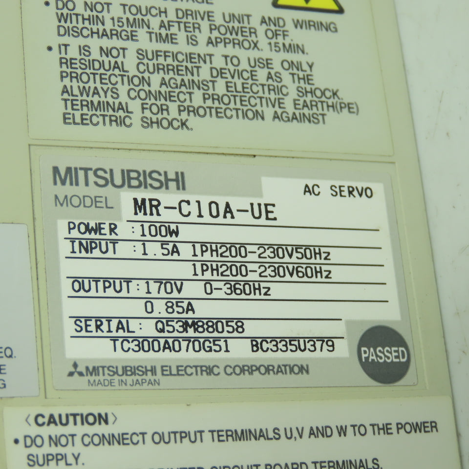 Mitsubishi MR-C10A-UE AC Servo Drive 100W Input: 1.5A 200-230V Output:170V 0.85A