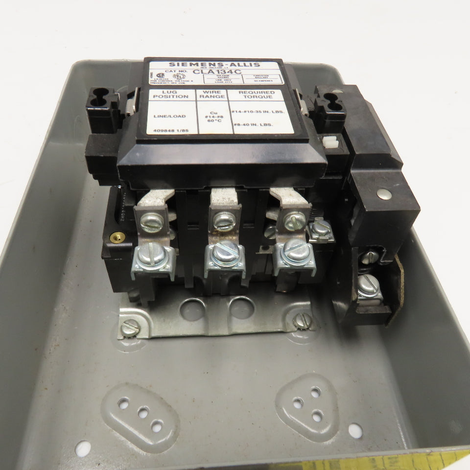 Siemens Allis CLA134C 480V Enclosed Lighting Contactor 30A Ballast 120V Coil NOS