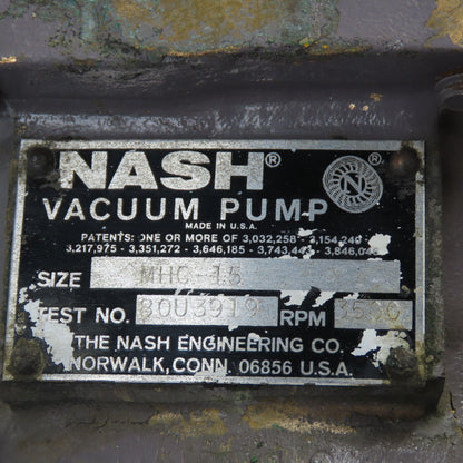Nash 1HP Liquid Vacuum Pump 1" NPT MHC-15 230/460V 3PH 3450RPM 3.1A Tested