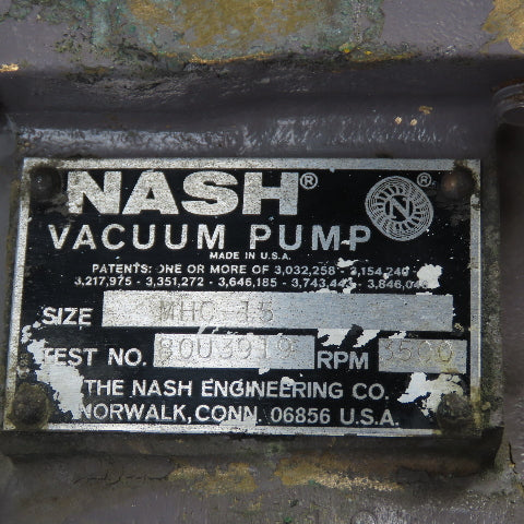 Nash 1HP Liquid Vacuum Pump 1" NPT MHC-15 230/460V 3PH 3450RPM 3.1A Tested