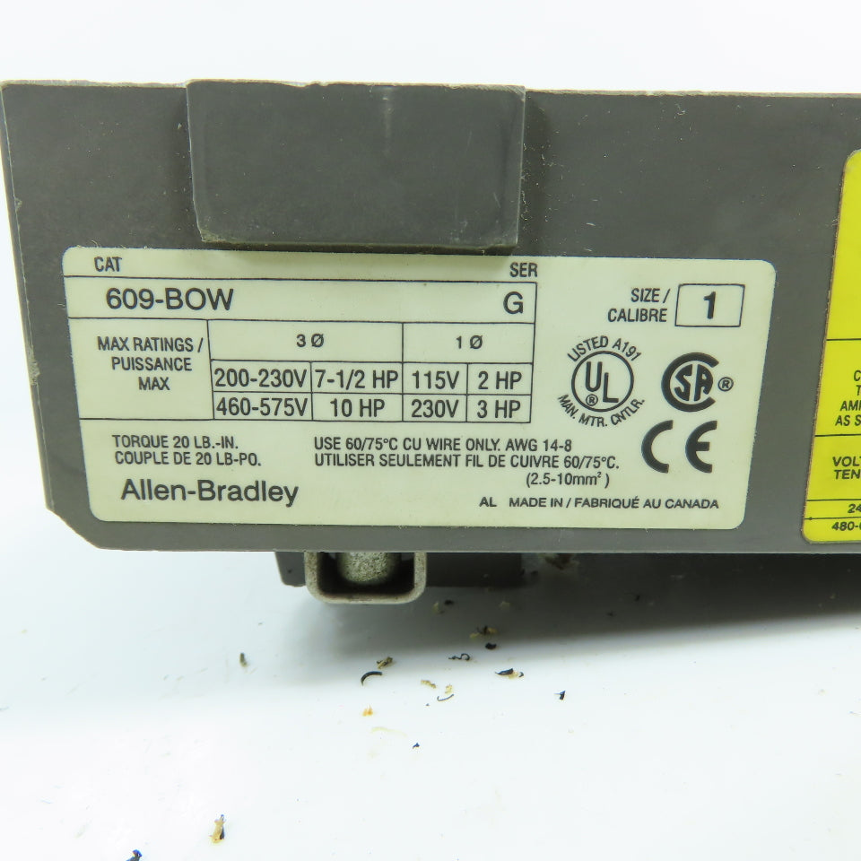 Allen Bradley 609-BOW Ser G 10HP NEMA Size 1 Manual Motor Starter (INCOMPLETE)