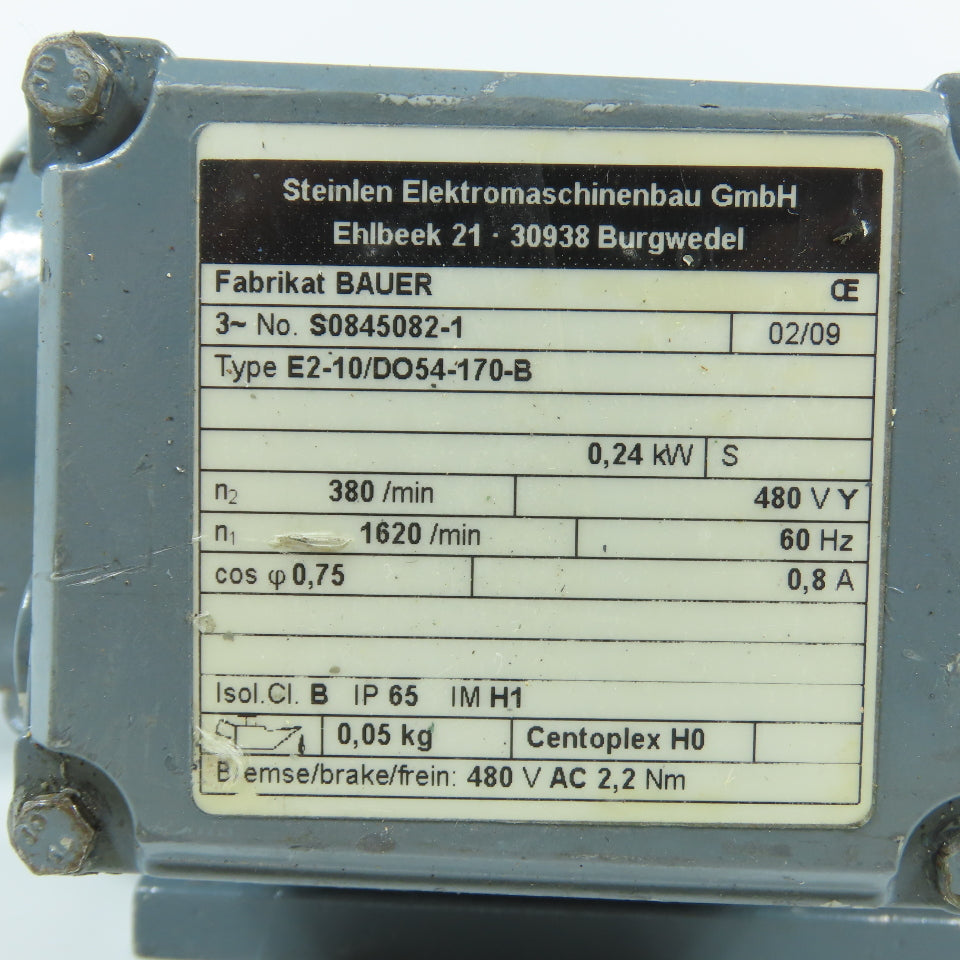 Steinlen E2-10/DO54-170-B 0.24kW Gear Motor 480V 3PH Vertical Output 380RPM