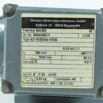Steinlen E2-10/DO54-170-B 0.24kW Gear Motor 480V 3PH Vertical Output 380RPM