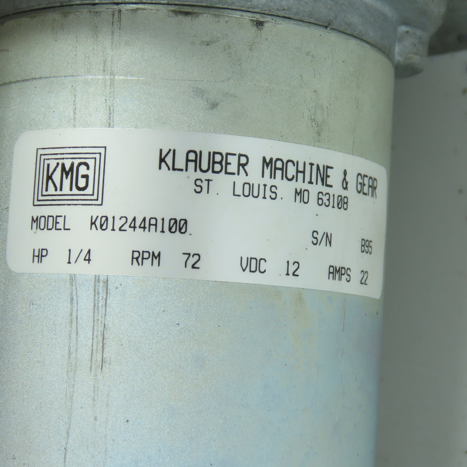 Klauber K01244A100 1/4HP RV Camper Side Out Motor 12VDC 72RPM 3/4" Shaft Tested