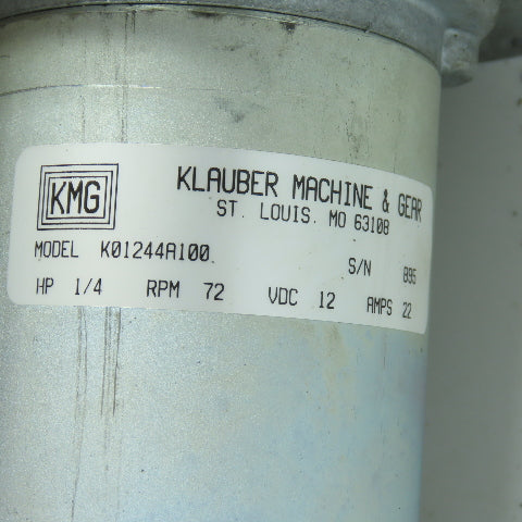 Klauber K01244A100 1/4HP RV Camper Side Out Motor 12VDC 72RPM 3/4" Shaft Tested