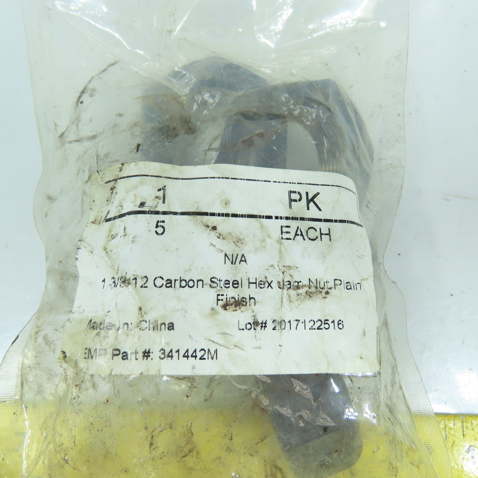 341442M 1-3/8"-12 Carbon Steel Hex Jam Nut (Plain) Lot Of 5