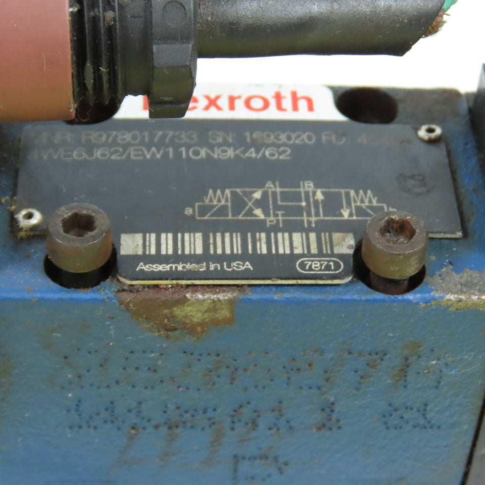 Rexroth 4WE6J62/EW110N9K4/62 Double Solenoid Hydraulic Control Valve 120V Coils