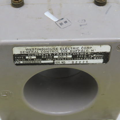 Westinghouse 3486C98H08 Type 76 800:5 25-400Hz 600V Max Current Transformer