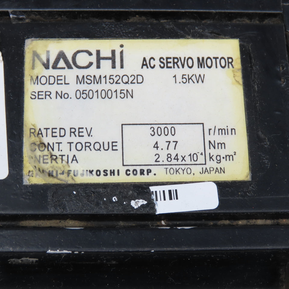 Nachi MSM152Q2D 1.5kW 3000RPM AC Servo Motor Part/Repair No Encoder Cover
