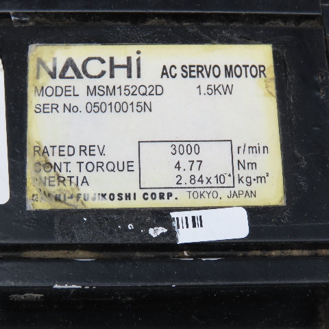 Nachi MSM152Q2D 1.5kW 3000RPM AC Servo Motor Part/Repair No Encoder Cover