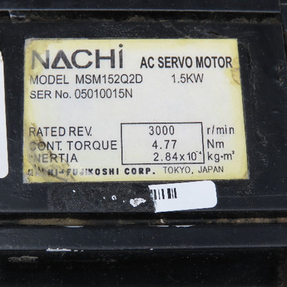 Nachi MSM152Q2D 1.5kW 3000RPM AC Servo Motor Part/Repair No Encoder Cover