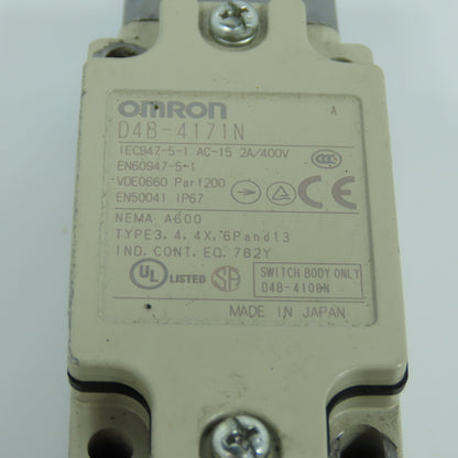 Omron D4B-4171N Roller Plunger Limit Switch Nema A600 2A 400V