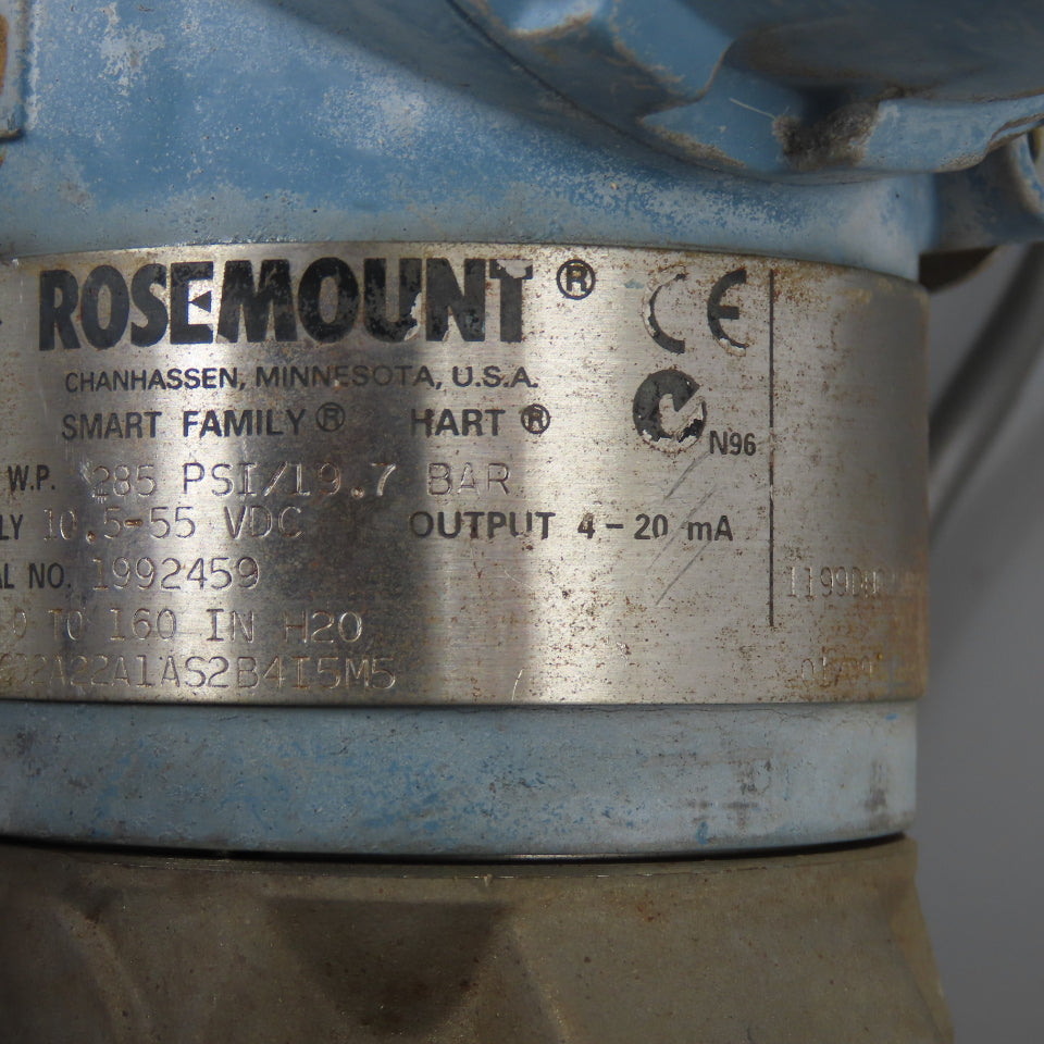 Rosemount CD2A22A1AS2B4I5M5 Pressure Transmitter 10.5-55VDC 285PSI Max 4-20mA