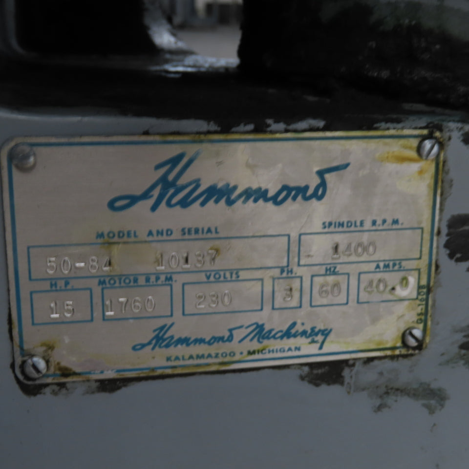 Hammond 50-84 15HP 12" Single Head Polisher Buffing Jack 3Ph 230/460V