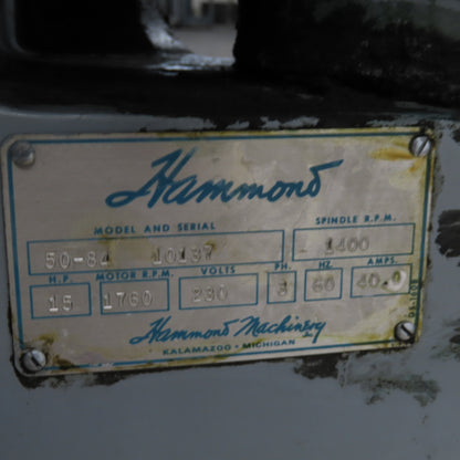 Hammond 50-84 15HP 12" Single Head Polisher Buffing Jack 3Ph 230/460V