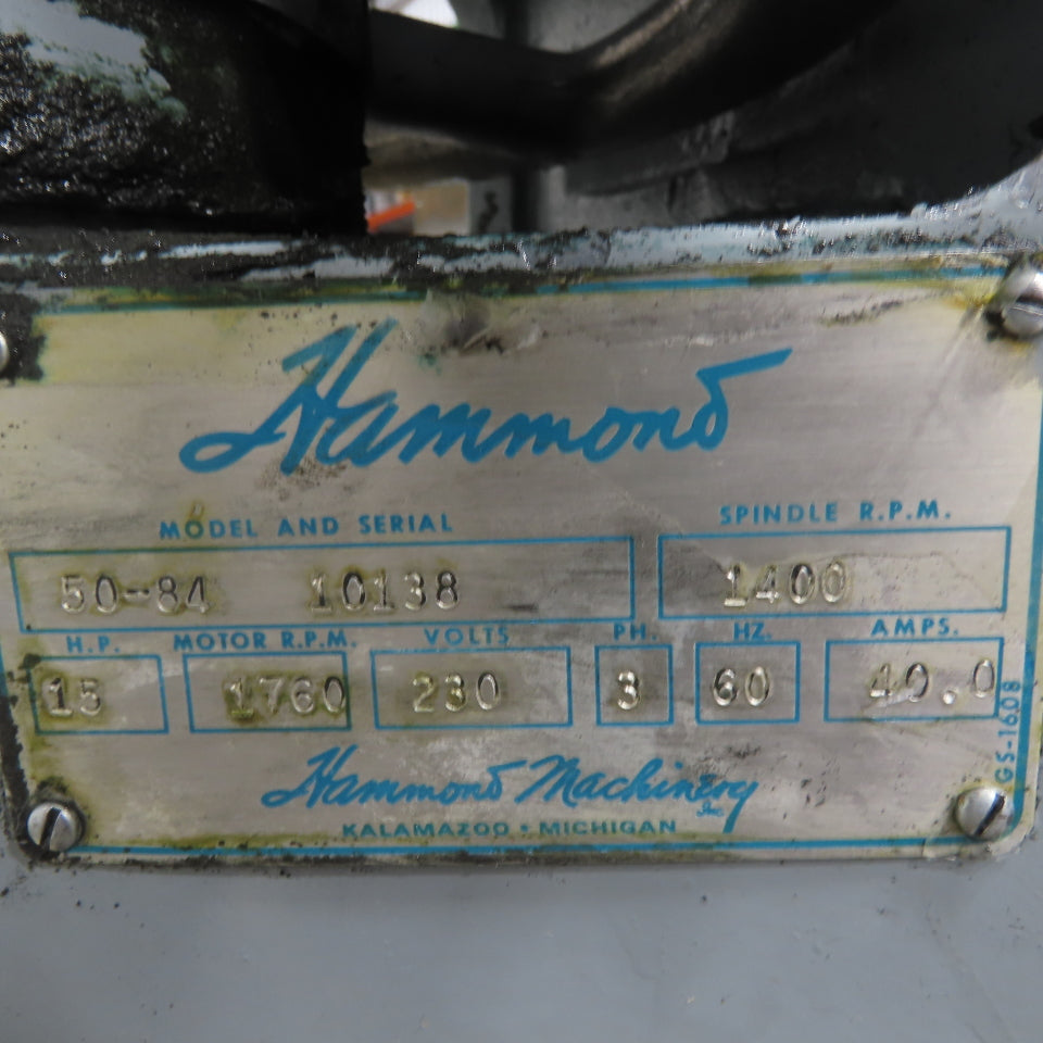 Hammond 50-84 15HP 12" Single Head Polisher Buffing Jack 3Ph 230/460V