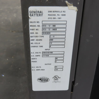 General SC3-12-960 24V 144A Forklift Battery Charger 12-Cell 240/480V 3PH 960AH