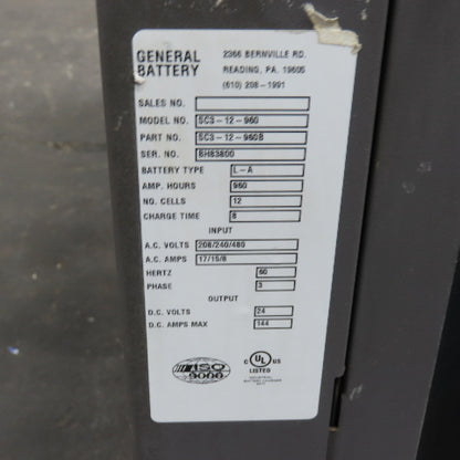General SC3-12-960 24V 144A Forklift Battery Charger 12-Cell 240/480V 3PH 960AH