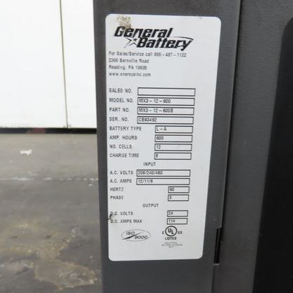 General SC3-12-960 24V 144A Forklift Battery Charger 12-Cell 240/480V 3PH 960AH