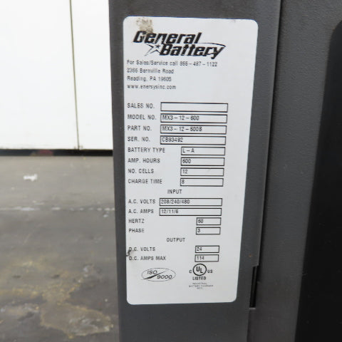 General SC3-12-960 24V 144A Forklift Battery Charger 12-Cell 240/480V 3PH 960AH