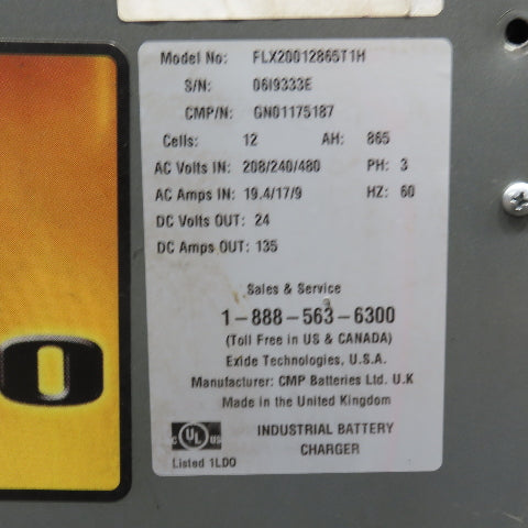 GNB 24V 135A Forklift Battery Charger 12-Cell 240/480V 865AH 3Ph
