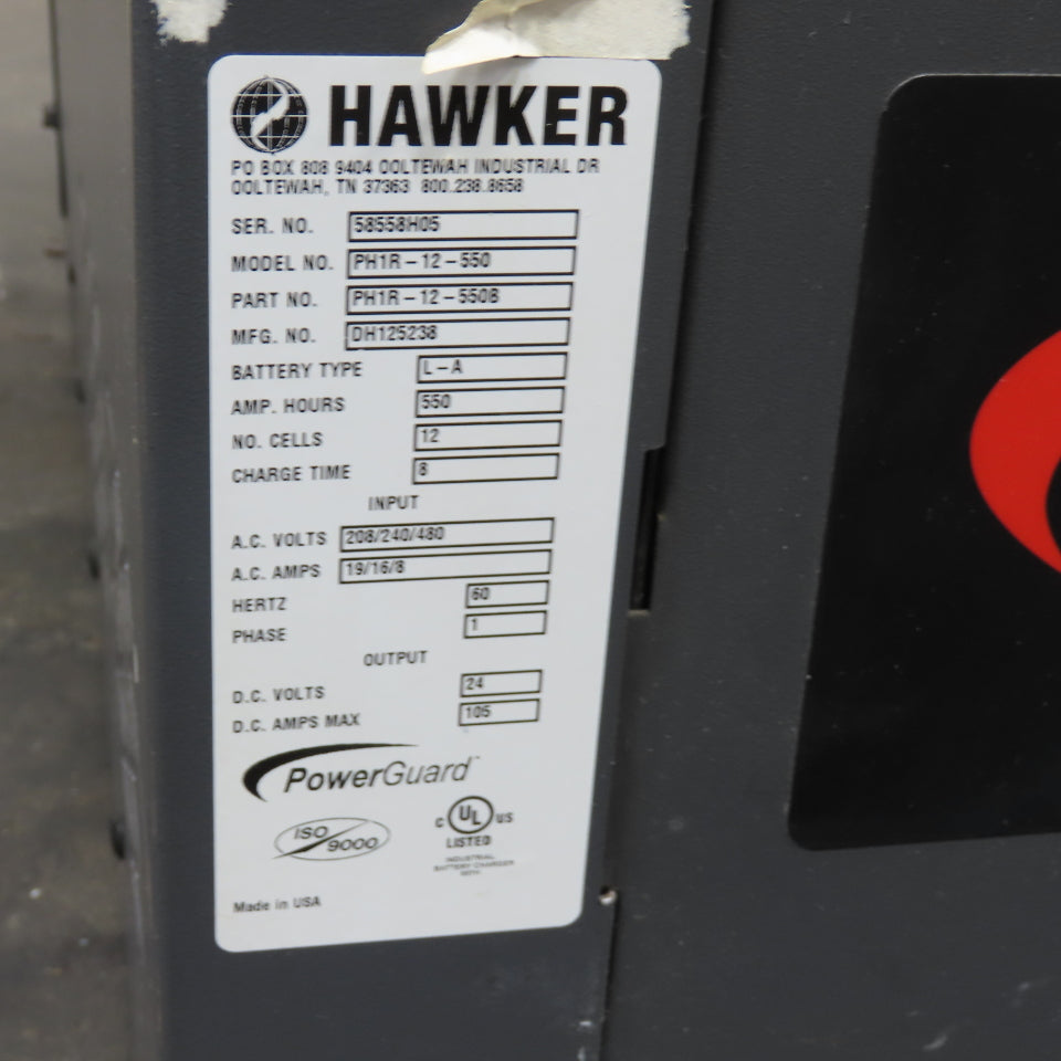Hawker PH1R-12-550 24V 105A Forklift Battery Charger 12-Cell 240/480V 1Ph 550AH