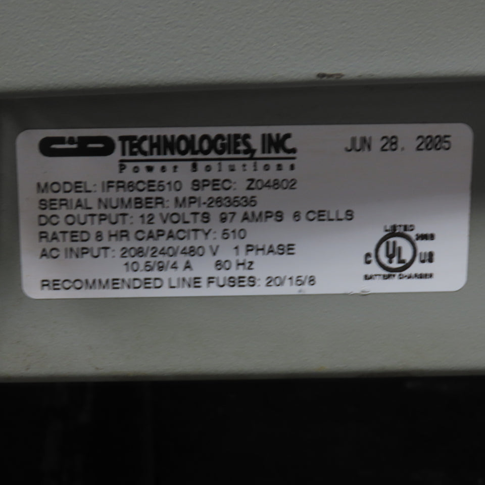 Ferro Charge IFR6CE510 12V 97A Forklift Battery Charger  208/240/480V 510AH 1Ph