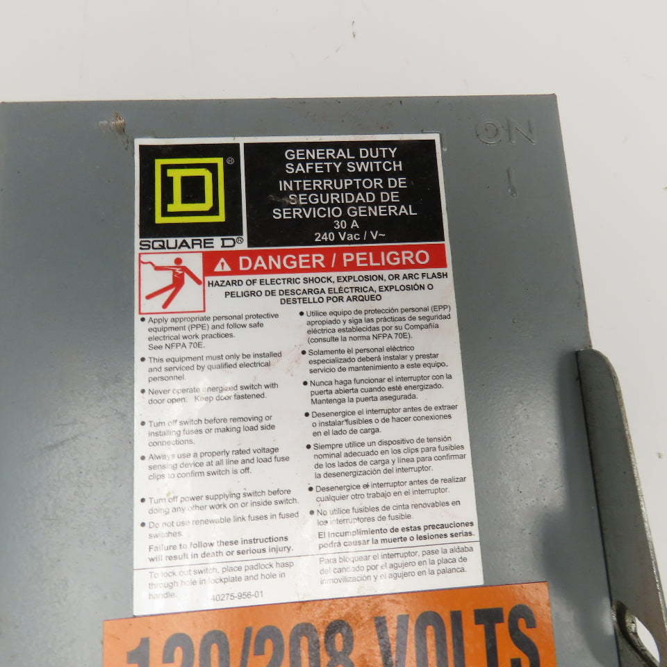 Square D D321N 30A 240V Fusible Safety Disconnect Switch
