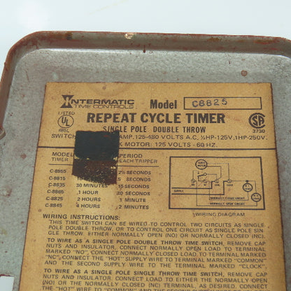 Intermatic C8825 Repeat Cycle Timer Counter Single Pole Double Throw 125-480V