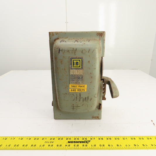 Square D H-361 30A 600V Heavy Duty Fusible Safety Disconnect Switch 15HP 3-Pole