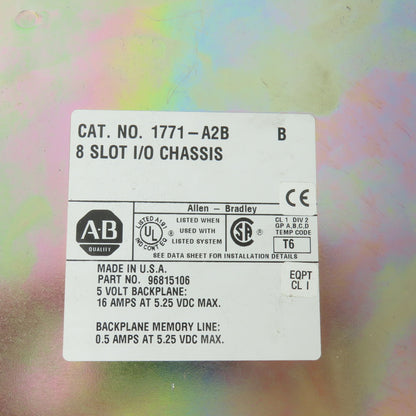 Allen Bradley 1771-A2B Ser B 8 Slot I/O Chassis PLC Rack W/ 1771-CP1 NEW