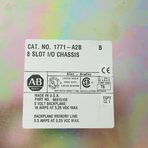 Allen Bradley 1771-A2B Ser B 8 Slot I/O Chassis PLC Rack W/ 1771-CP1 NEW