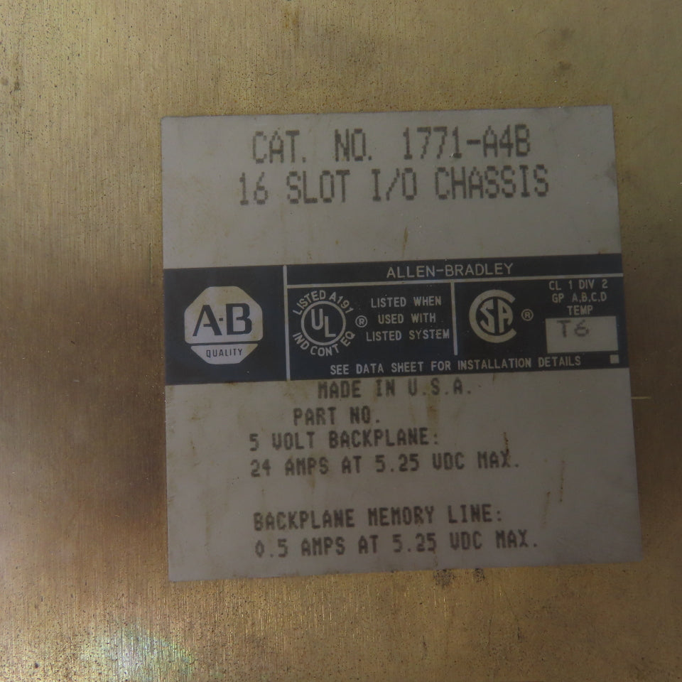 Allen Bradley 1771-A4B 16 Slot I/O Chassis PLC Rack W/ (6) 1771-IAD (4) 1771-OAD