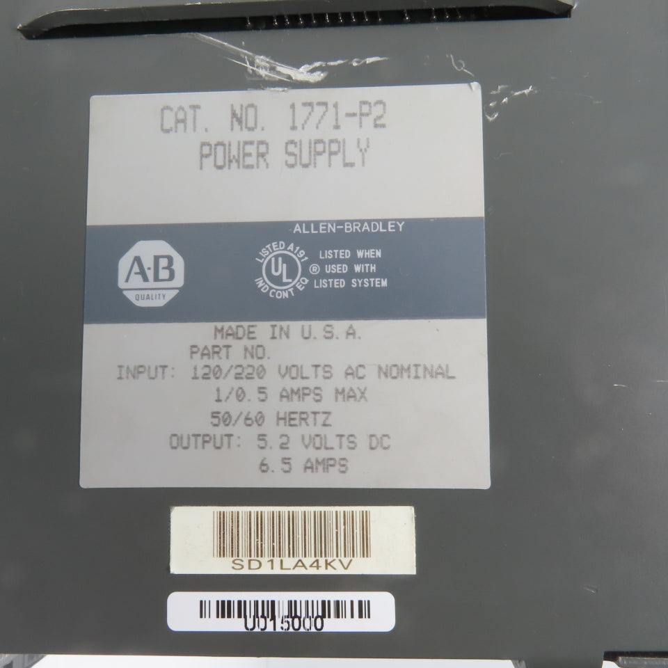 Allen Bradley 1771-P2 5.2V DC 6.5A Power Supply 120/220V AC Input (Very Clean)
