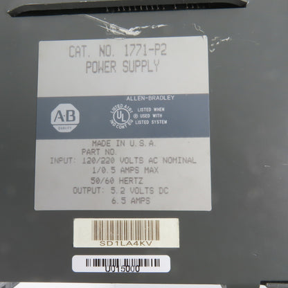 Allen Bradley 1771-P2 5.2V DC 6.5A Power Supply 120/220V AC Input (Very Clean)