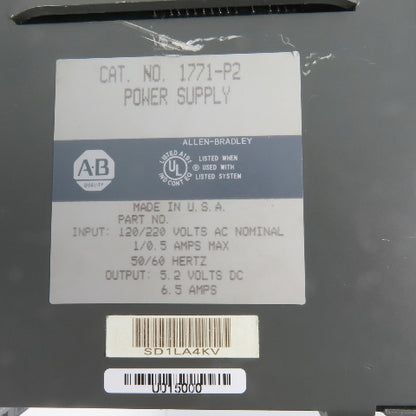 Allen Bradley 1771-P2 5.2V DC 6.5A Power Supply 120/220V AC Input (Very Clean)